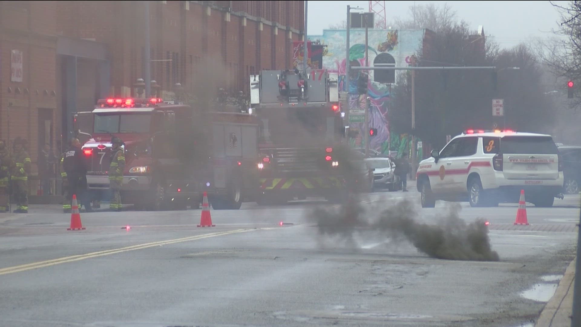 Crews are working on replacing the entire electrical line running down Huron Street following the Saturday explosion and fire.