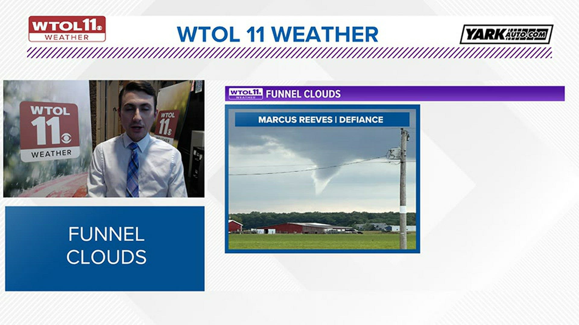 Funnel clouds were spotted in Findlay and Ridgeville Corners Saturday night, but the clouds did not touch the ground and posed no thread, WTOL 11 Meteorologist John