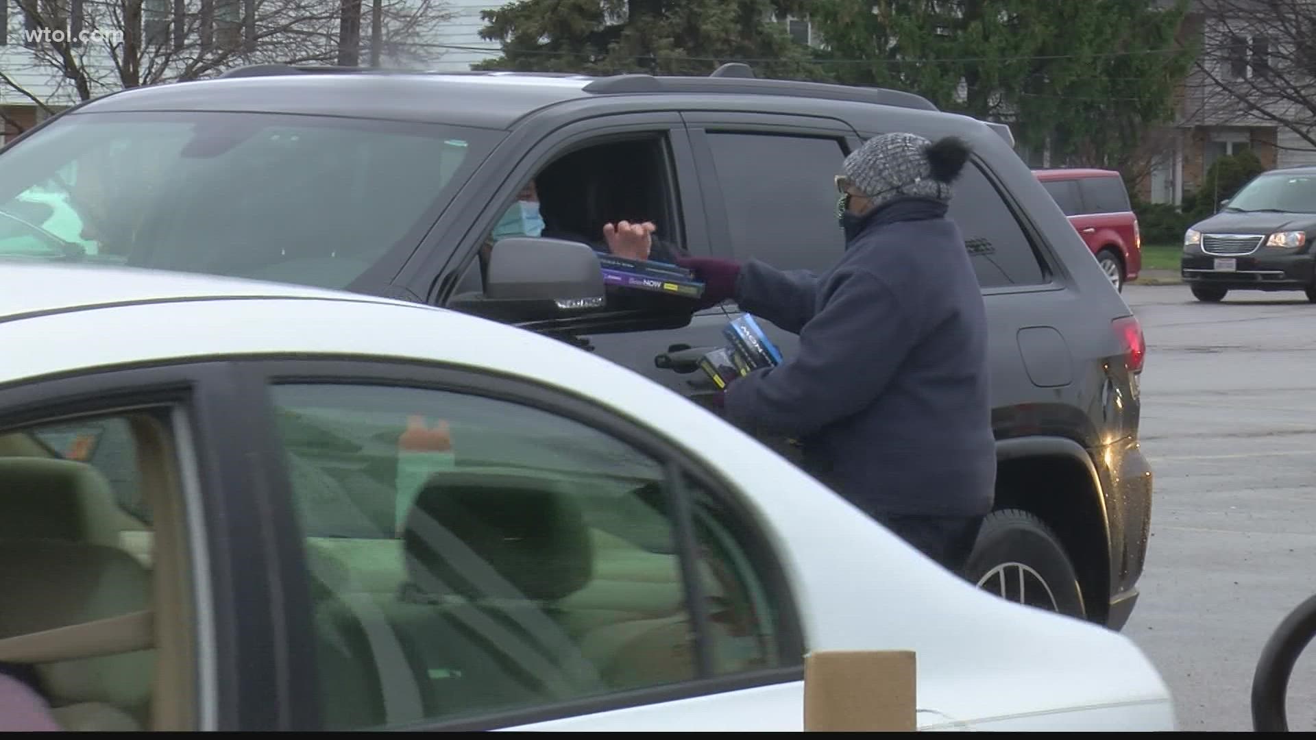 You can pick up tests at the Lucas County Rec Center in Maumee.