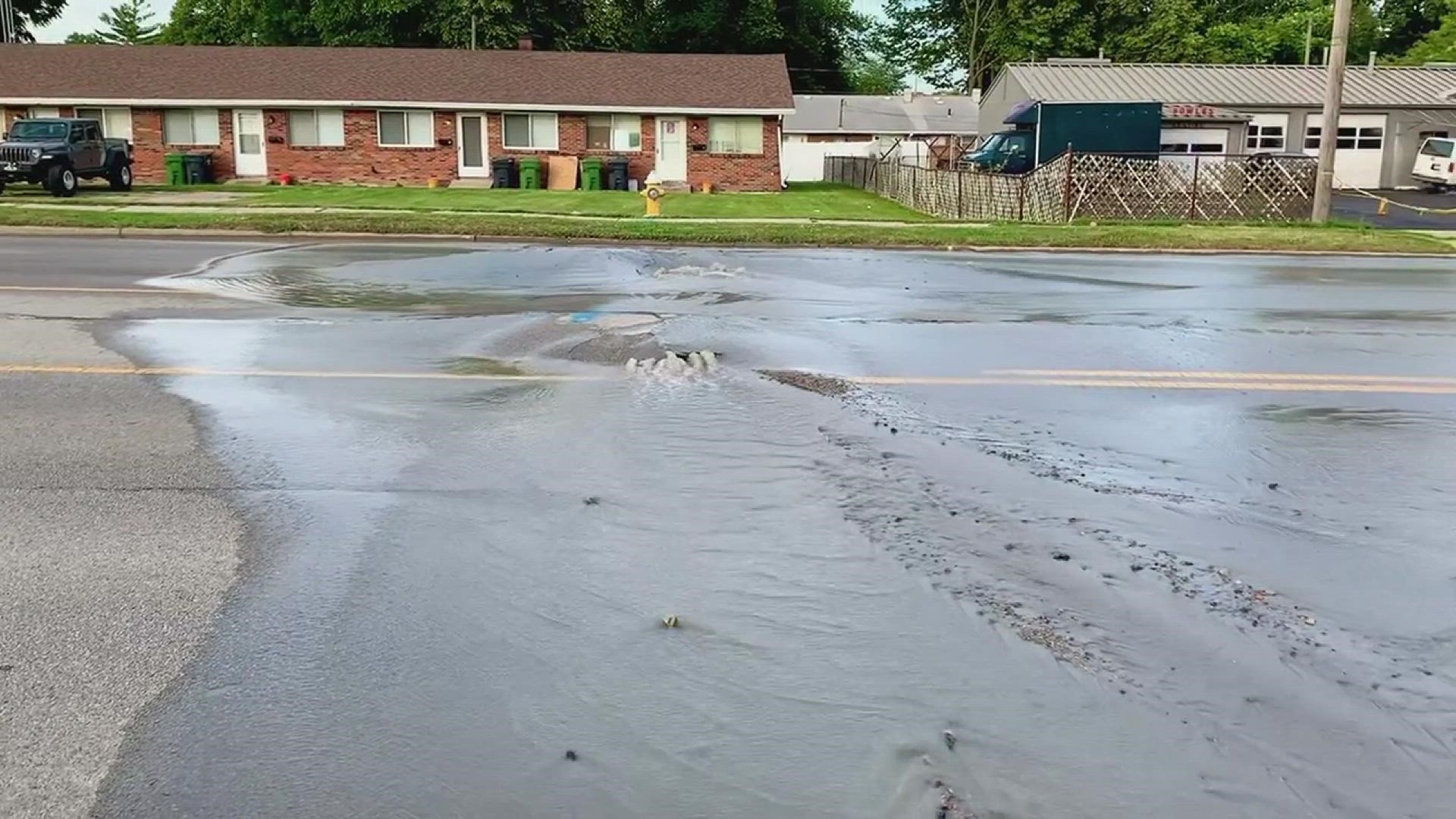 Water main break closes Conant St. on Sunday. Video courtesy Maumee Police Division.