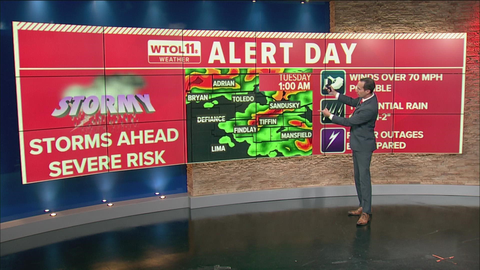ALERT DAY weather brings the potential for severe thunderstorms, heavy winds and potential flooding Monday night.