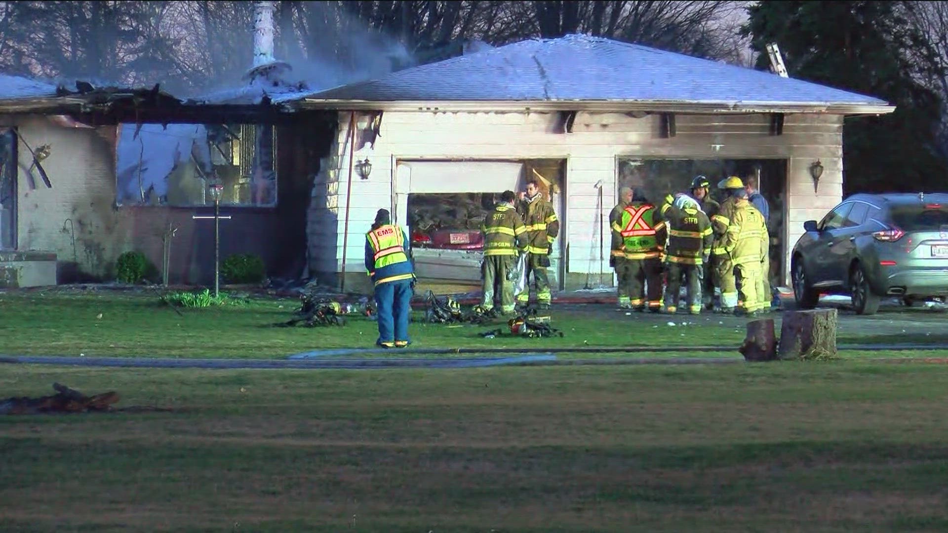 The fire broke out after 4 a.m. Tuesday. The family got out of the home safely, but a pet is believed to have died.