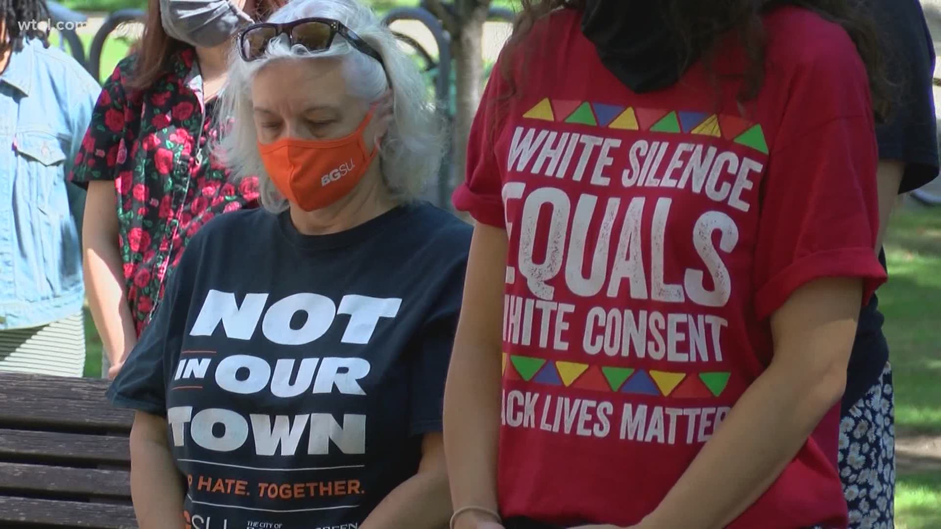 A peaceful protest was held outside of the student union on Monday following comments described as 'racist and violent' were made on social media by a BGSU employee.