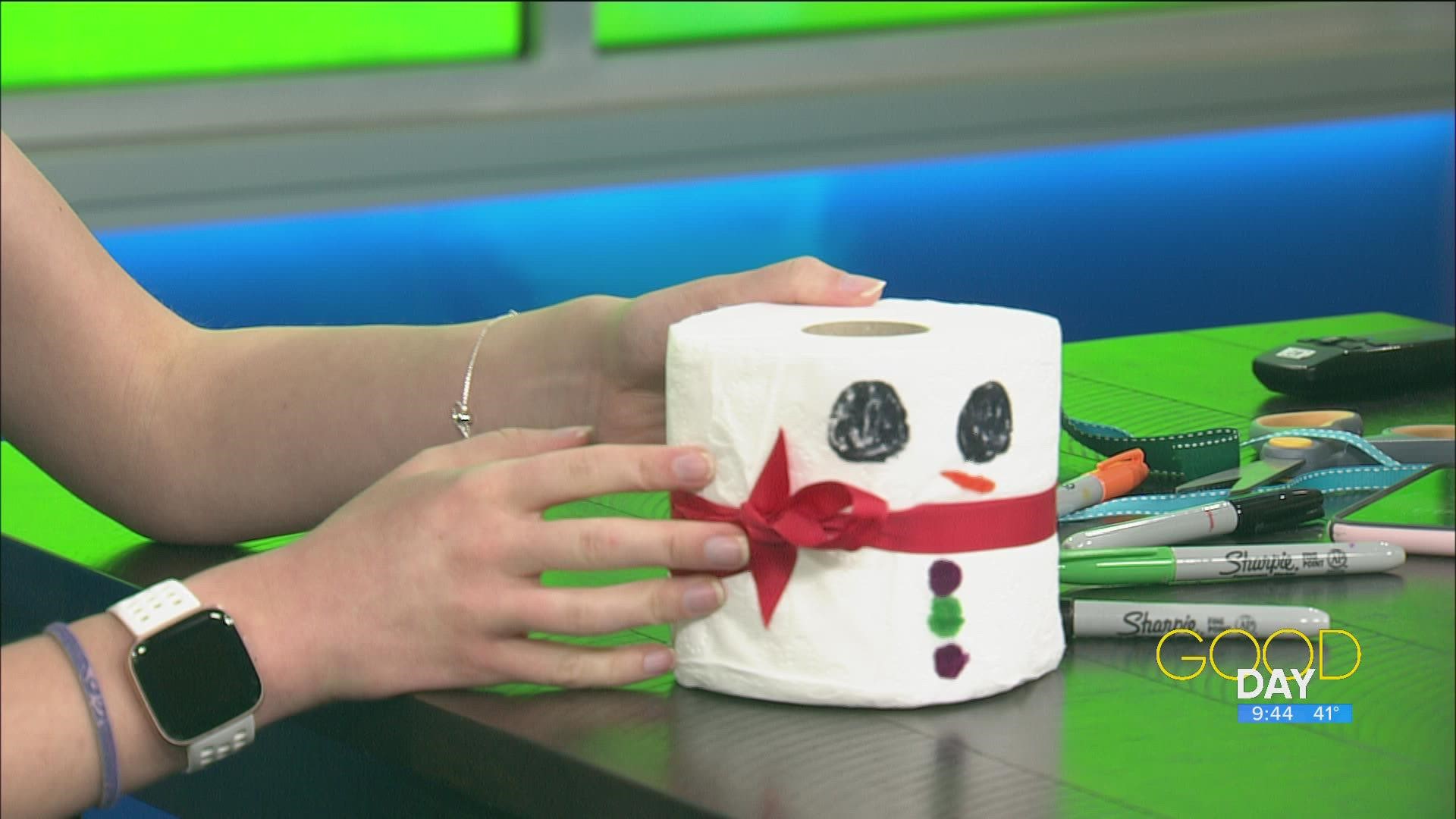 Amanda and Diane continue their seasonal toilet paper craft activities, this time with snowmen.