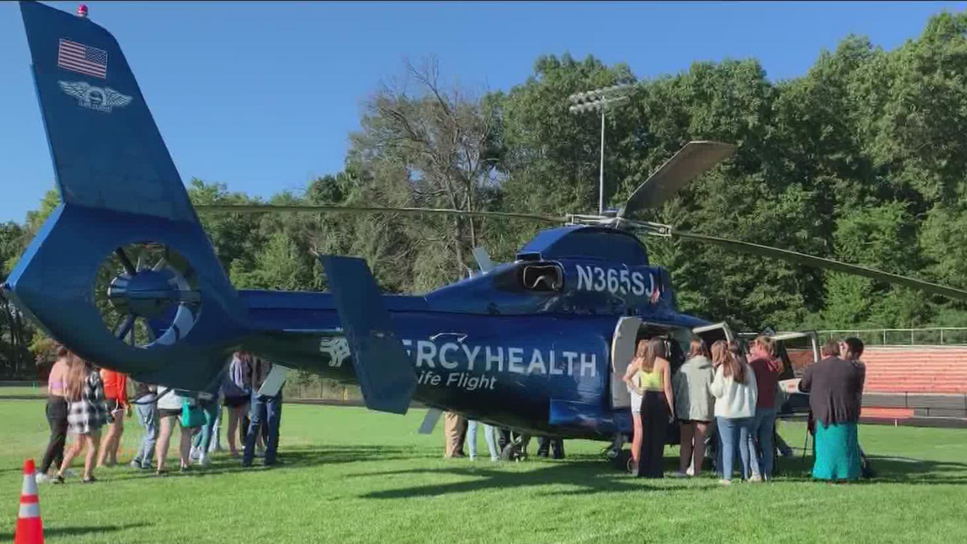 Sylvania students interested in the health field got to see Mercy's Life Flight land right on their football field Wednesday.