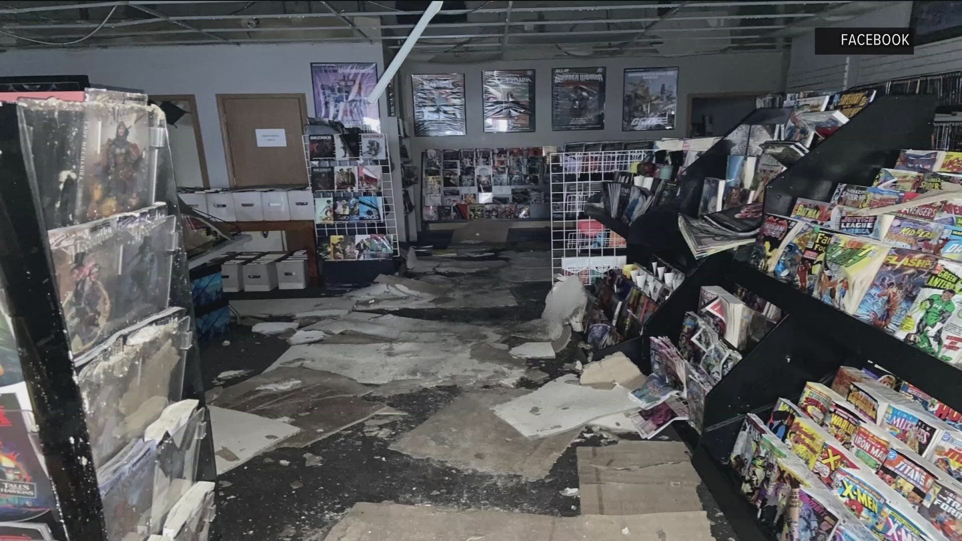 The comic book business posted photos showing an inside look at the aftermath of a fire that ripped through a shopping center in south Toledo.