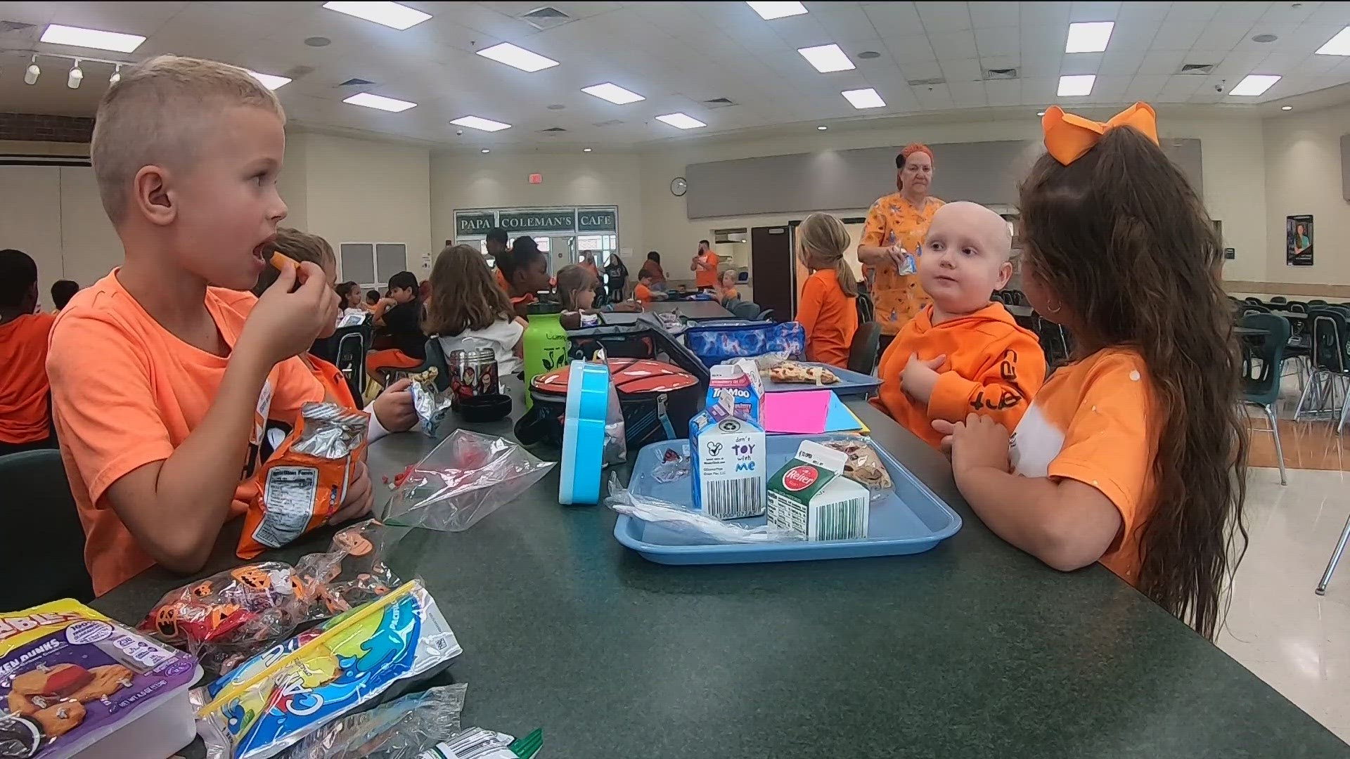 It's been seven months since six-year-old James O'Reilly III learned he had leukemia. On Friday, Beverly Elementary surprised him with an orange-out.