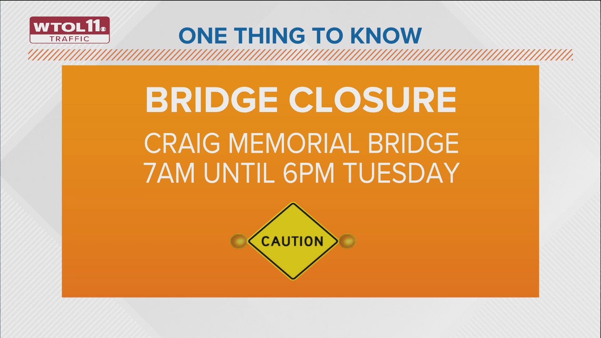 The Craig Memorial Bridge will be closed beginning at 7 a.m. on Nov. 25 through 6 p.m. on Nov. 26.