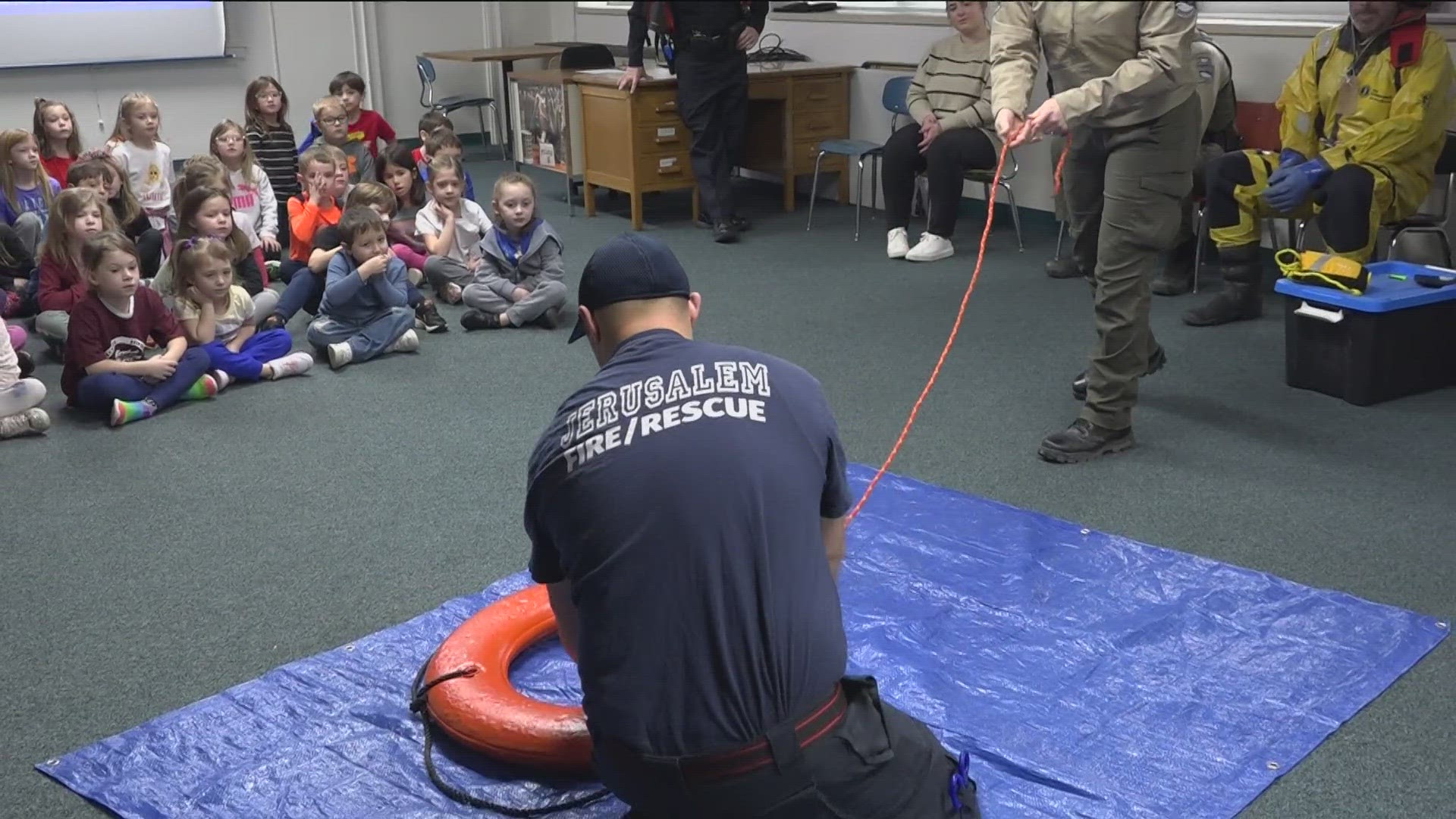 Every year, Jerusalem Elementary School students learn about the dangers of going out on the ice and what to do if they fall through.