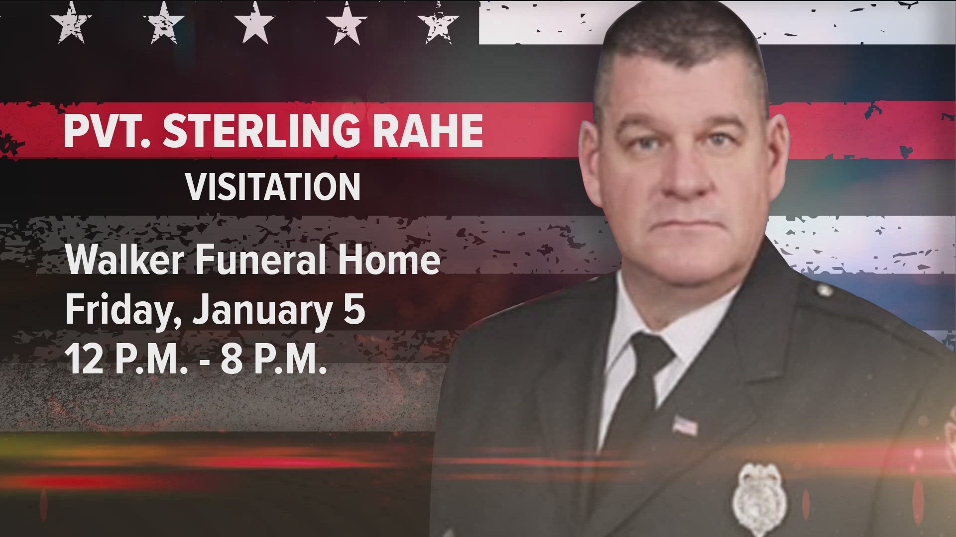 The memorial and last alarm service for Toledo firefighter Sterling 'Butch' Rahe will take place at 1 p.m. on Saturday at Savage Arena.