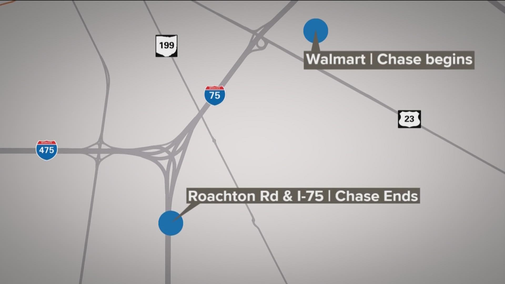 Four people are in custody after the pursuit ended on I-75 South near Roachton Road Thursday, Perrysburg Township police said.