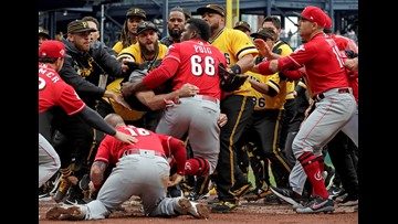 Wild Puig In Middle Of Bench Clearing Fray Pirates Top Reds