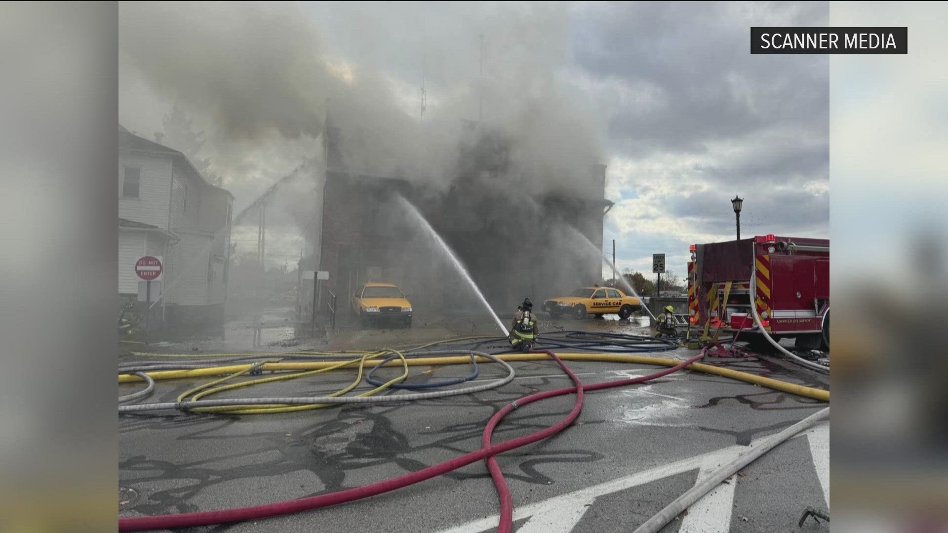 A fire caused significant damage to the Tiffin Service Cab building.