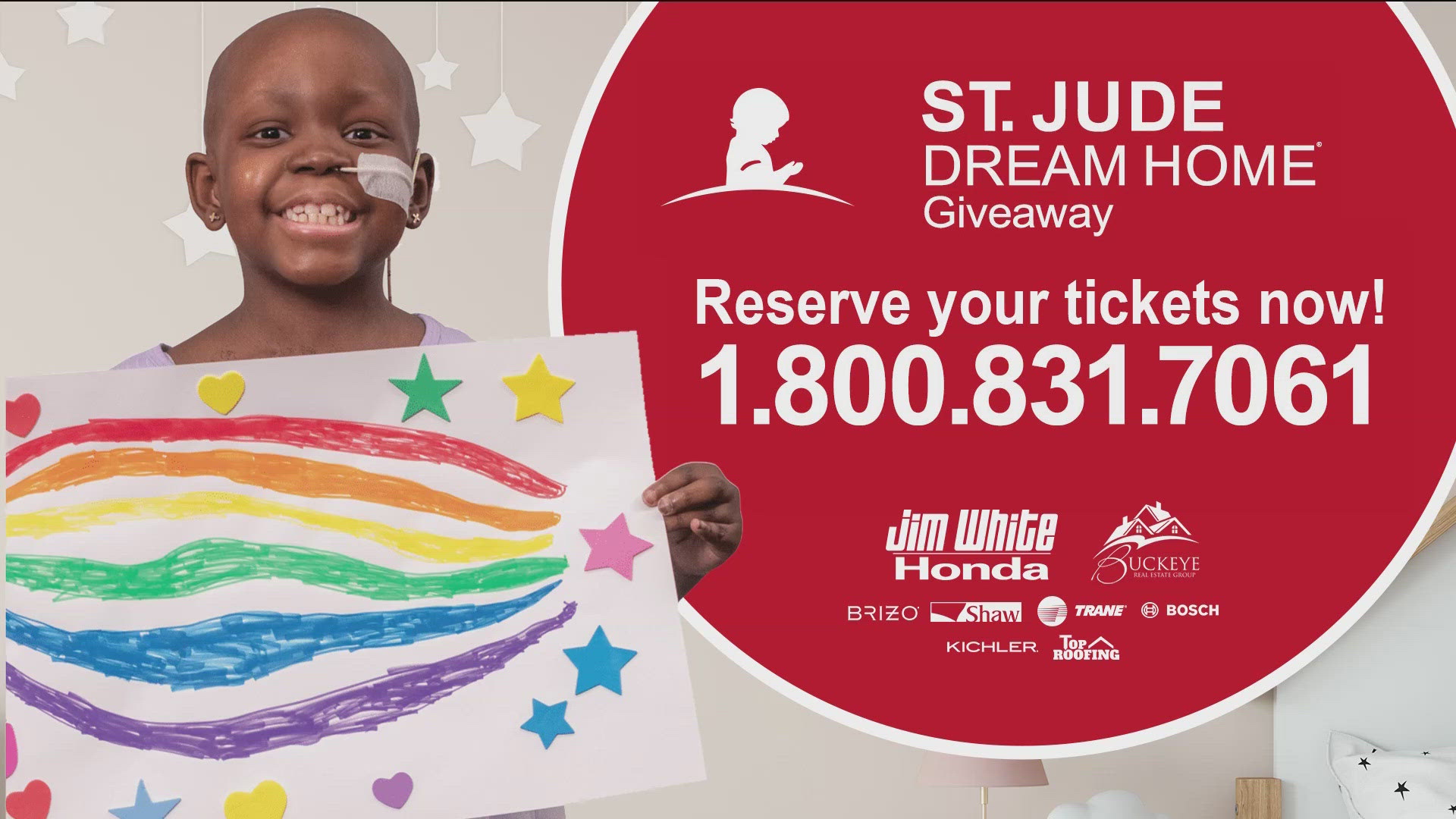 Your $100 ticket could win you a brand-new home, with every penny going directly to St. Jude Children's Research Hospital. Call 1-800-831-7061 now.