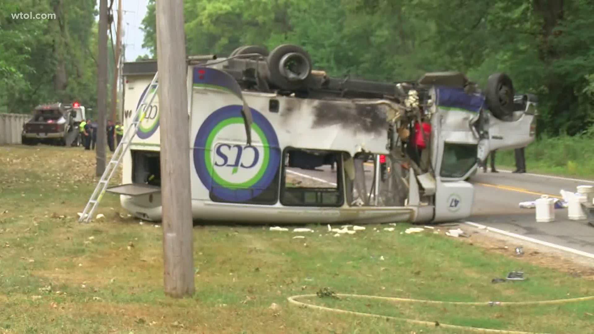 No passengers were on the bus at the time of the accident, but injuries were reported for at least the drivers of the vehicles.