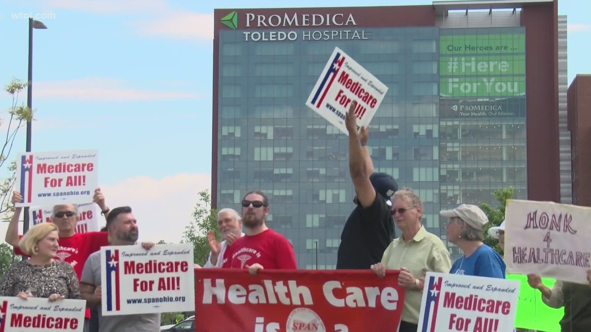 Rallygoers say a single-payer healthcare system would save over $400 billion in administrative costs every year, allowing everyone in the country to be covered.