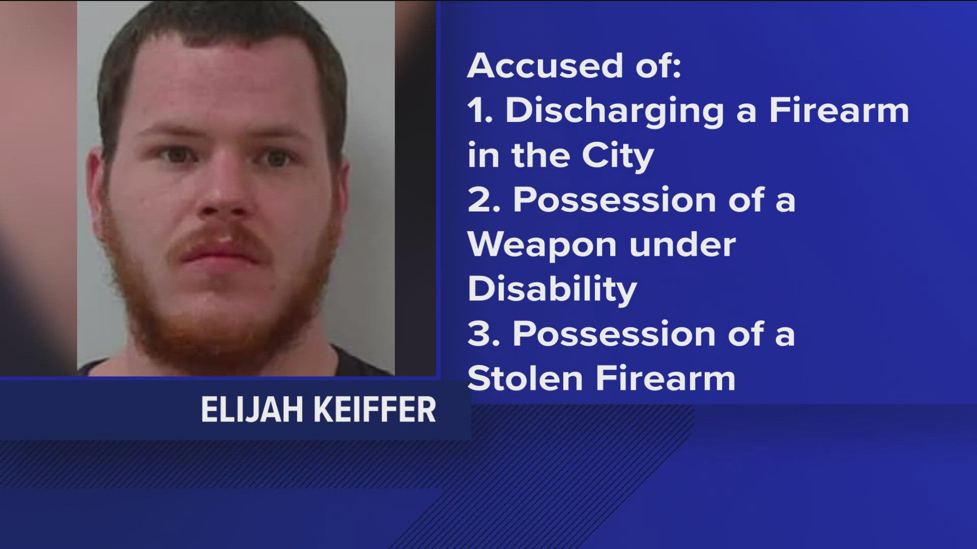 Police arrested Elijah Keiffer on multiple weapons charges Wednesday after he fled officers responding to a call of a suspicious person attempting to open vehicles.