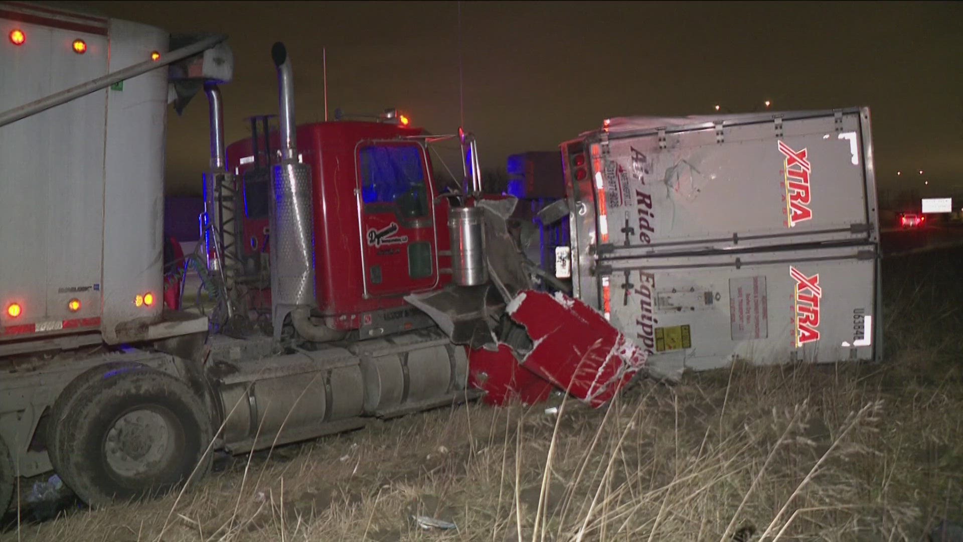 Police told WTOL around 1 a.m. one semi was trying to merge onto the highway when it crashed into another semi, flipping one onto its side.