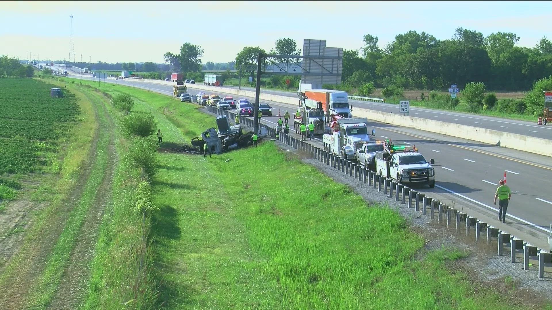The crash occurred around 4:40 a.m. Monday at milepost 82 in the westbound lanes.