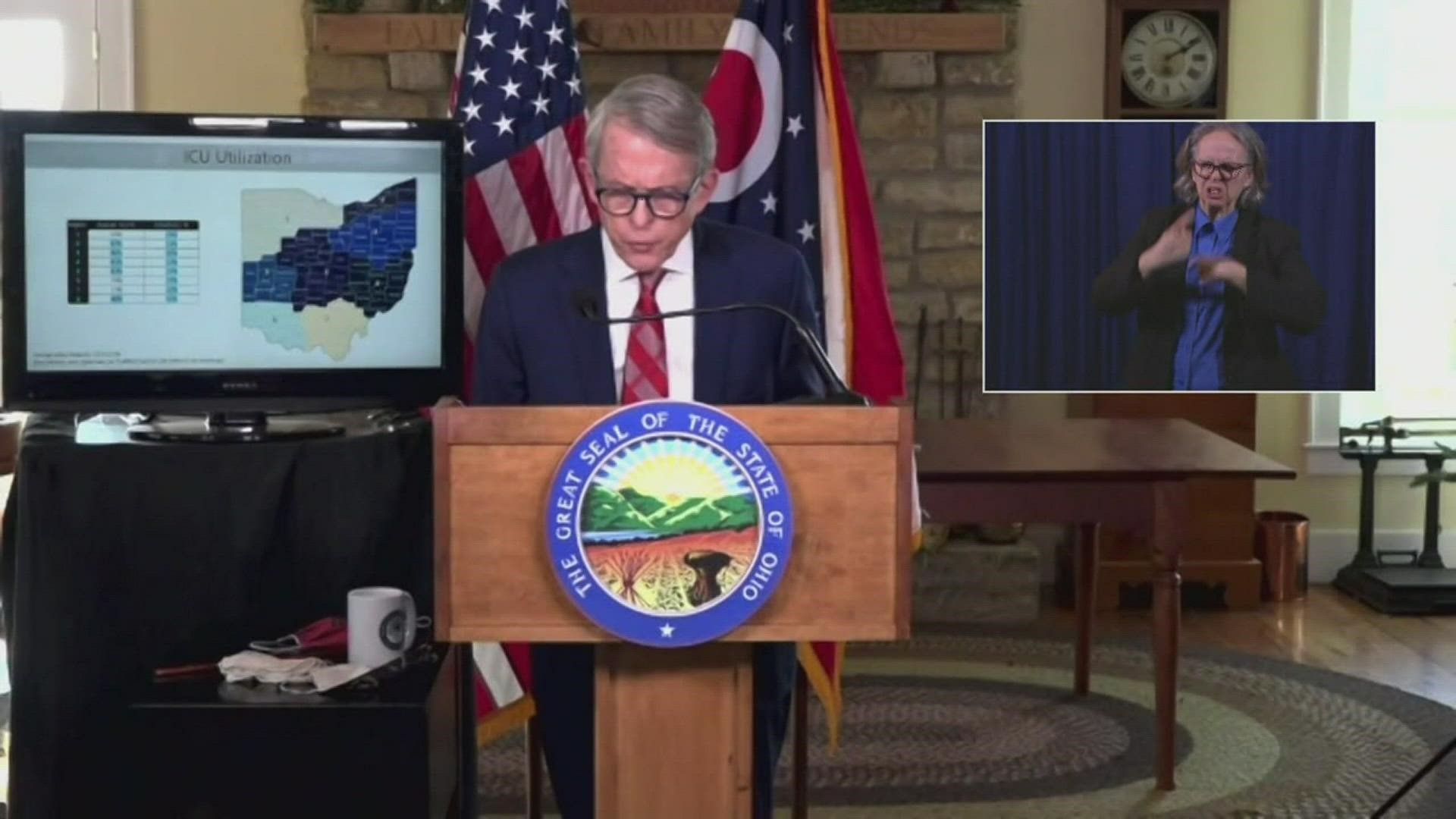 DeWine said the next 21 days are critical, as hospitals reach capacity and COVID-19 cases surge.