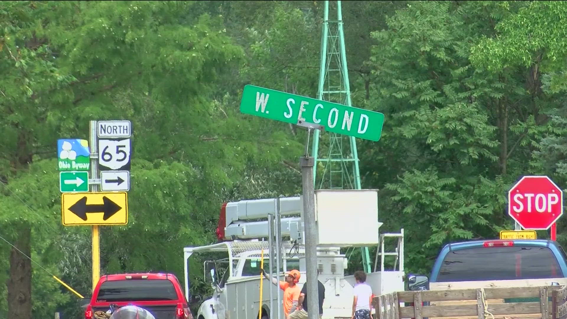 The community of Grand Rapids, Ohio, was hit by high winds and storms on Tuesday, leaving many without power and dealing with damage.