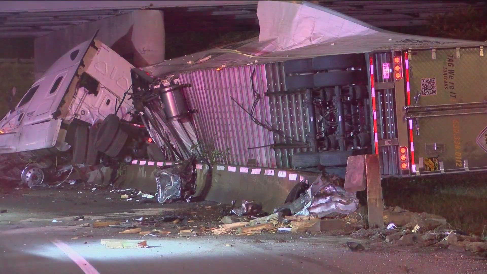 The westbound I-475 ramp to southbound US-23/475 is closed as crews work to clear the crash Sunday morning, which troopers said was caused by driver fatigue.