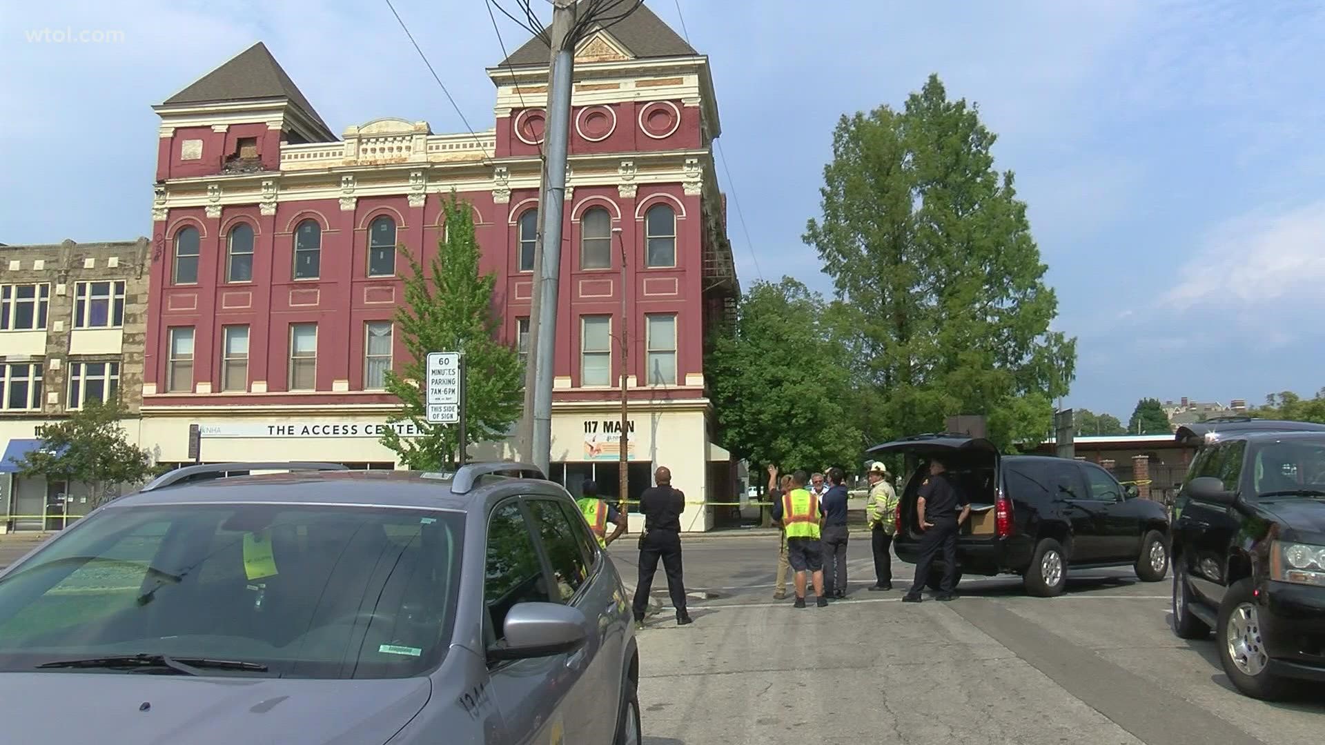 The cause is undetermined. Main Street from Front to Second streets will remain closed until the area is deemed safe, according to Toledo Fire and Rescue Department.