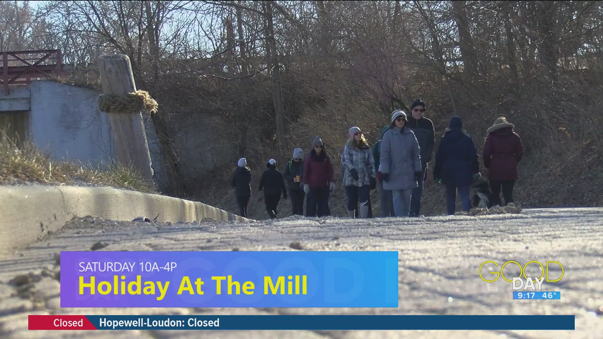 Shannon Hughes talks a holiday event at the Isaac Ludwig Mill at Providence Metropark. 