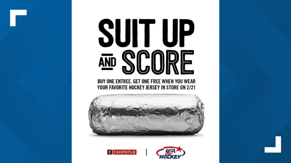 Wear a hockey jersey, get free food at Chipotle on Tuesday