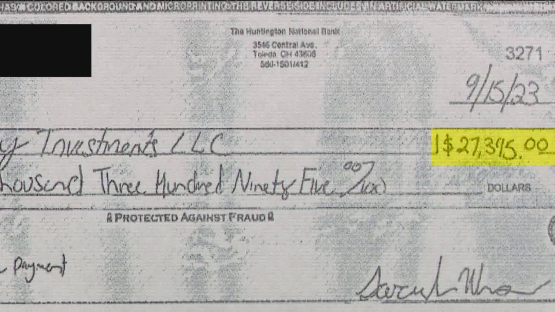 Jeremy Wiswell and his wife deposited a business check for $295 in a Toledo USPS box. It was stolen, the information changed and then cashed for $27,395.