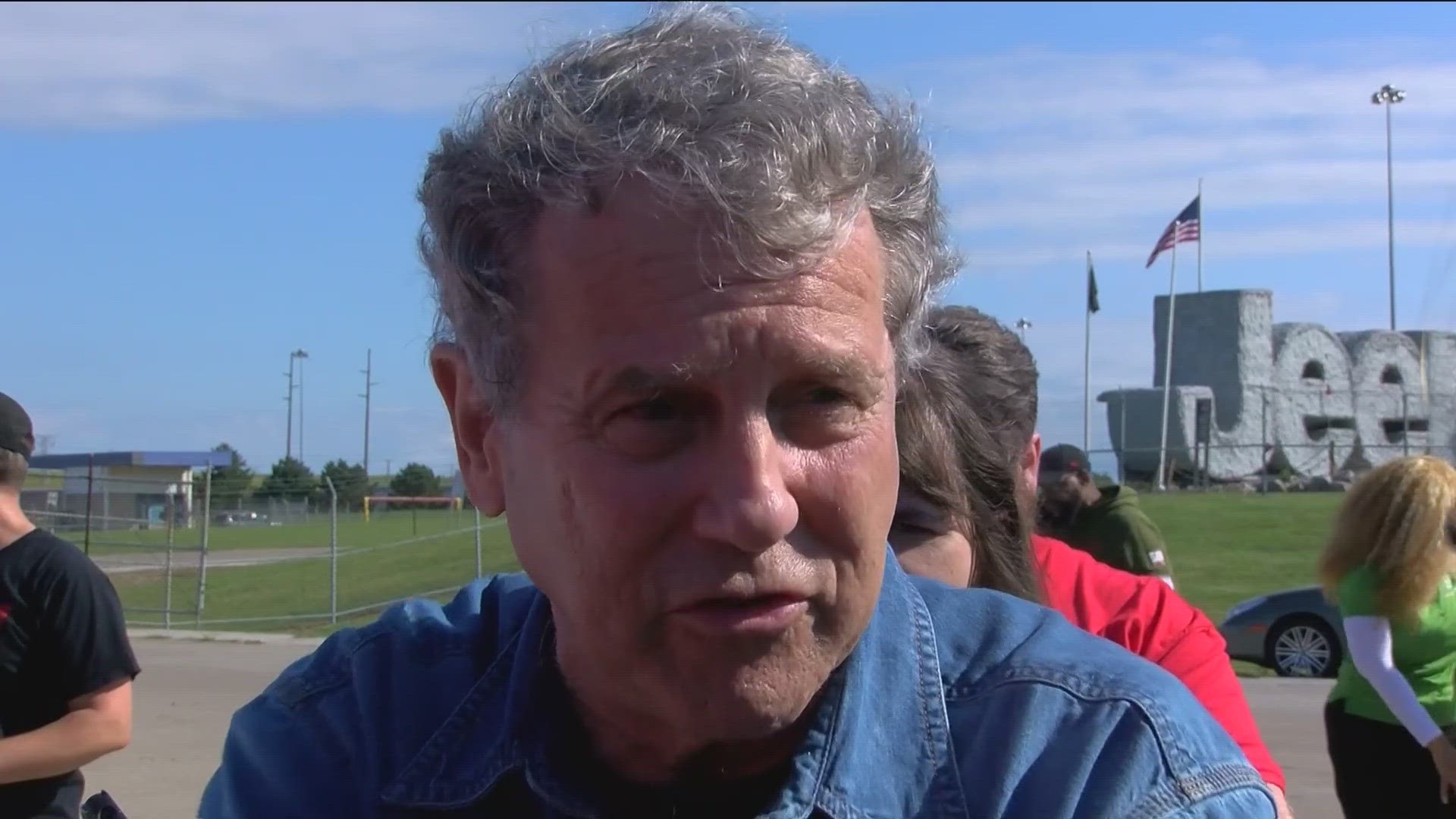 Day one of the strike at Toledo's Jeep plant included a visit from U.S. Sen. Sherrod Brown, who urged the company to make a better offer to striking UAW workers.