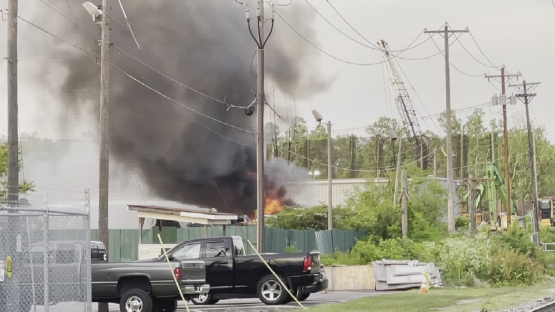 Firefighters battle burning cars and tires at a junkyard near Detroit and Laskey. (Video credit: WTOL 11 viewer)