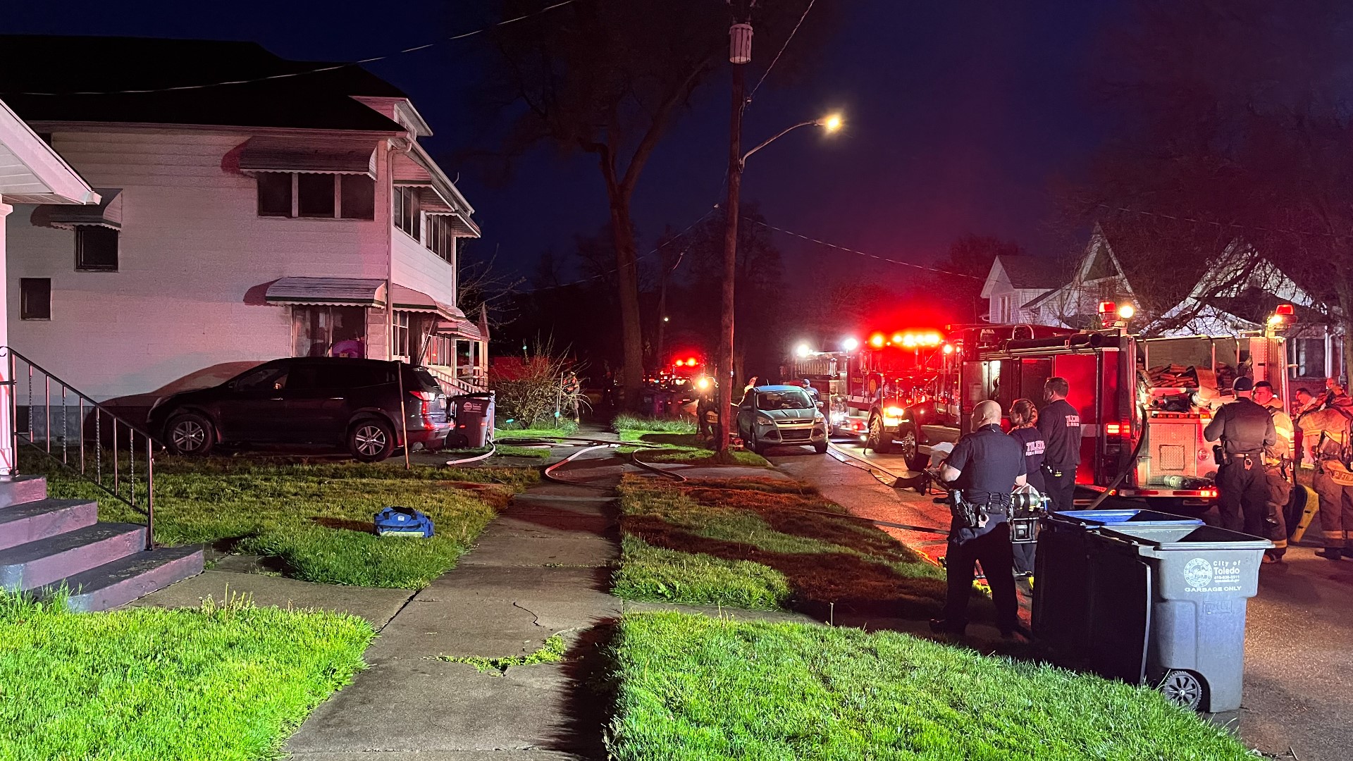 All seven occupants, a dog and a cat made it out of the duplex on Pomeroy Street without injury, according to a Toledo fire battalion chief at the scene.
