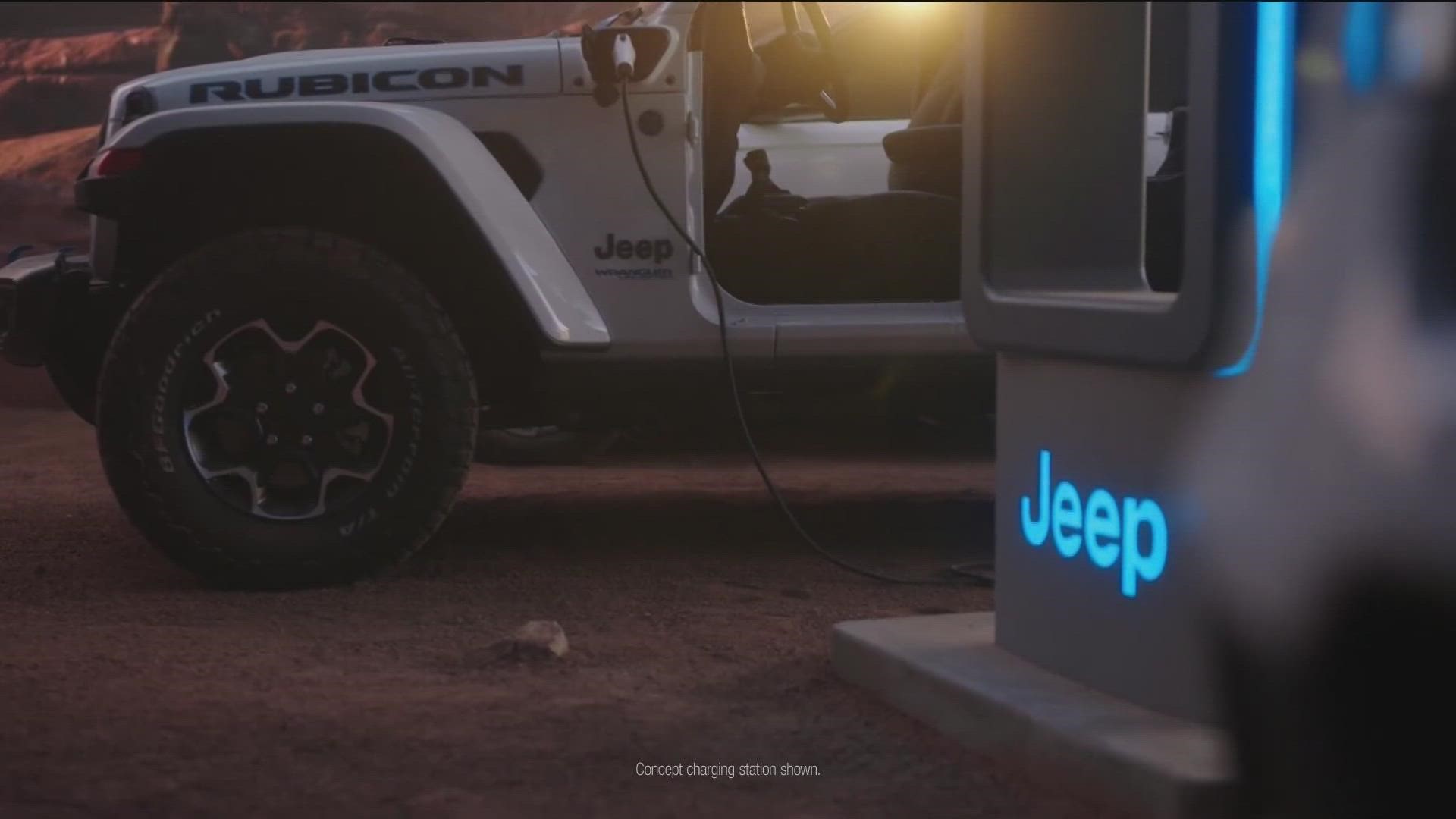 The new electric vehicles include the Jeep Recon, a four-wheel-drive midsize SUV about the size of the Jeep Wrangler and rival Ford's gas-powered Bronco Sport.