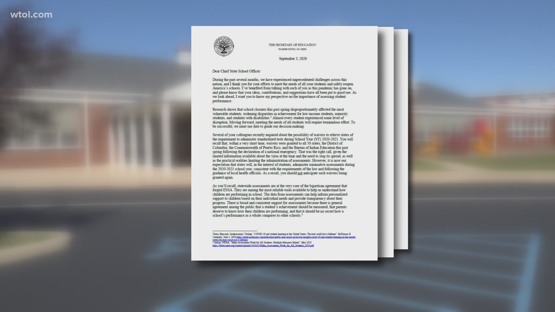 School superintendents are frustrated after a letter from the US Secretary of Education was released outlining the expectation of standardized testing this year.