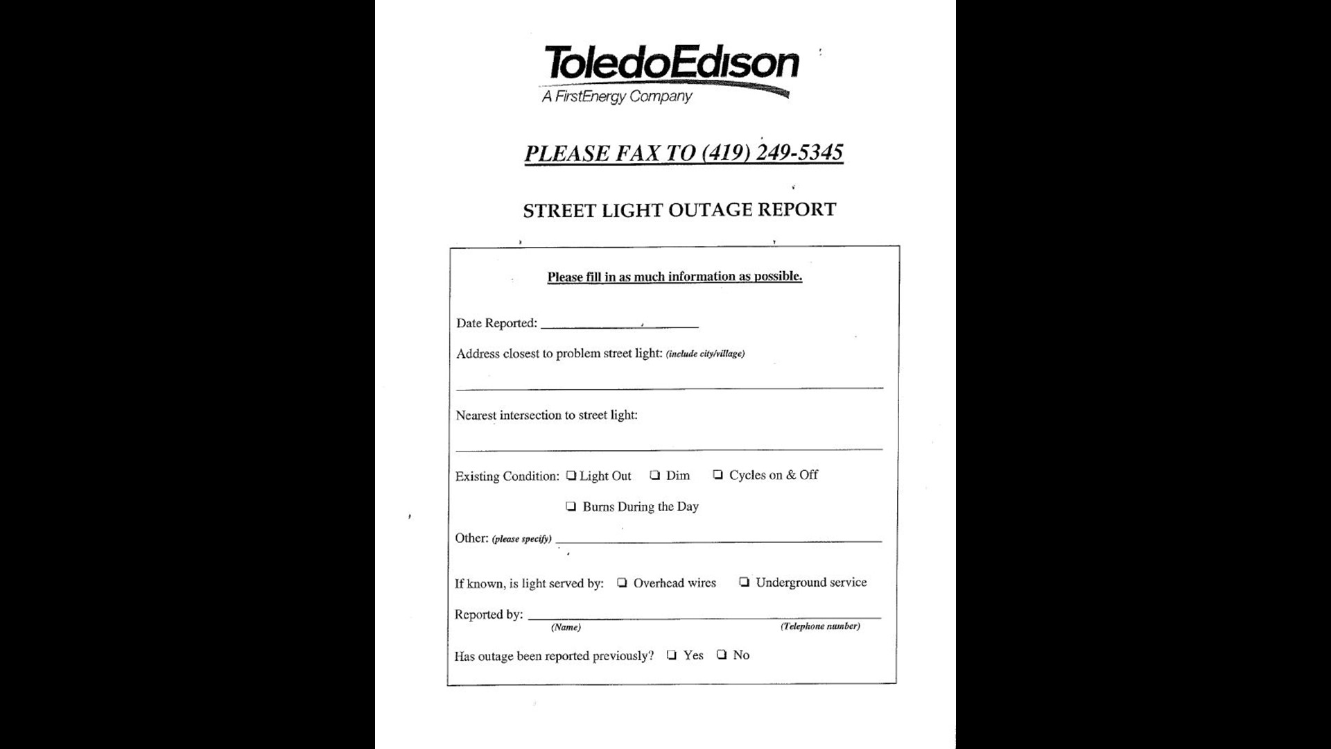 How to report a street light outage