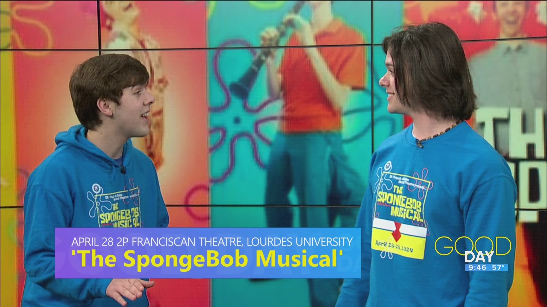 Robbie LeBlanc IS SpongeBob and Zane Newland is Patrick from the St Francis High School production of SpongeBob Squarepants.