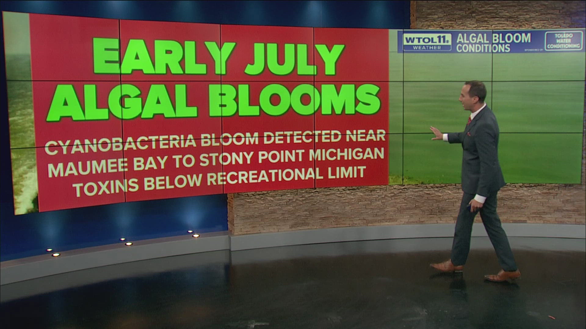 Experts said toxins have been detected in the bloom, which has formed between Maumee Bay to Stony Point in Michigan. But the toxins are below the recreational limit.