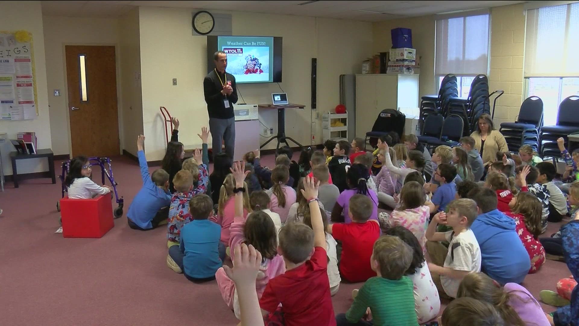 Chris Vickers paid a visit to Ft. Meigs Elementary second graders to share meteorology and science demonstrations and answer some tough questions from the kids.