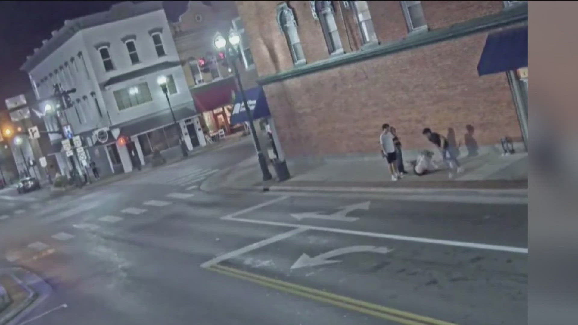 The assault was captured on video early Saturday.