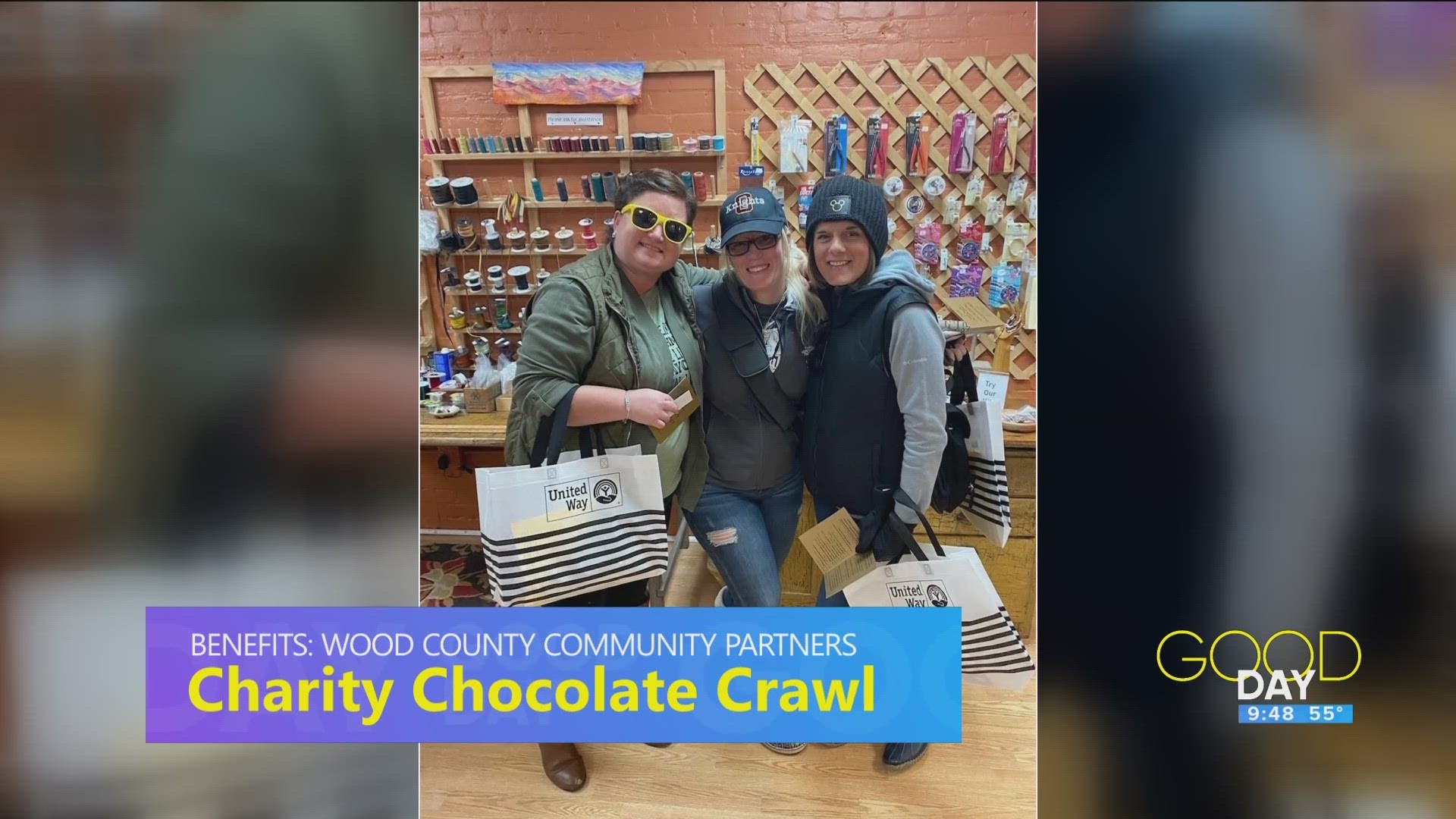 Tina Mendoza of the United Way of Greater Toledo  and Community Partner Taylor Sickler talk the Bowling Green Charity Chocolate Crawl!