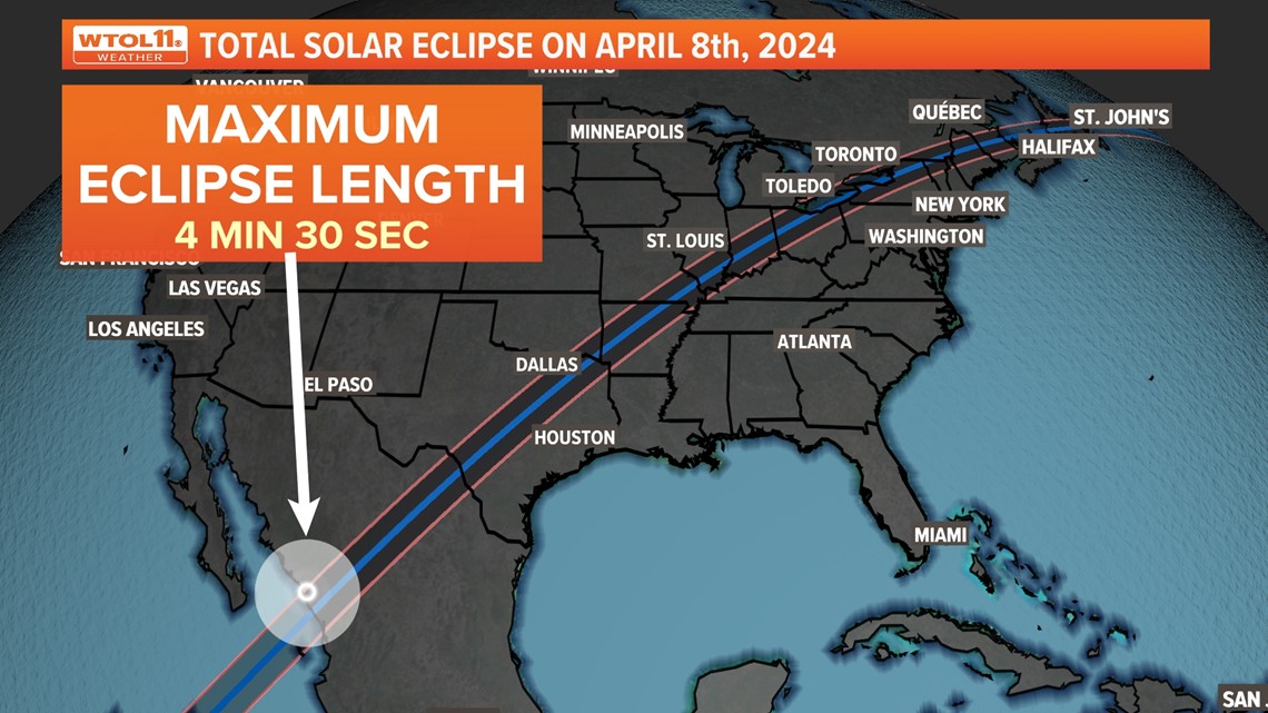 Total solar eclipse paths and times Ohio 2024