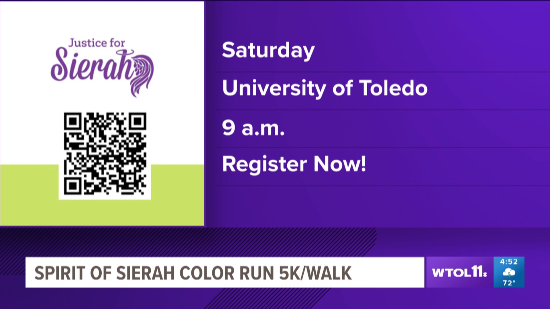 The 5K color run begins at 9 a.m. on Saturday, Sept. 28 at the University of Toledo.