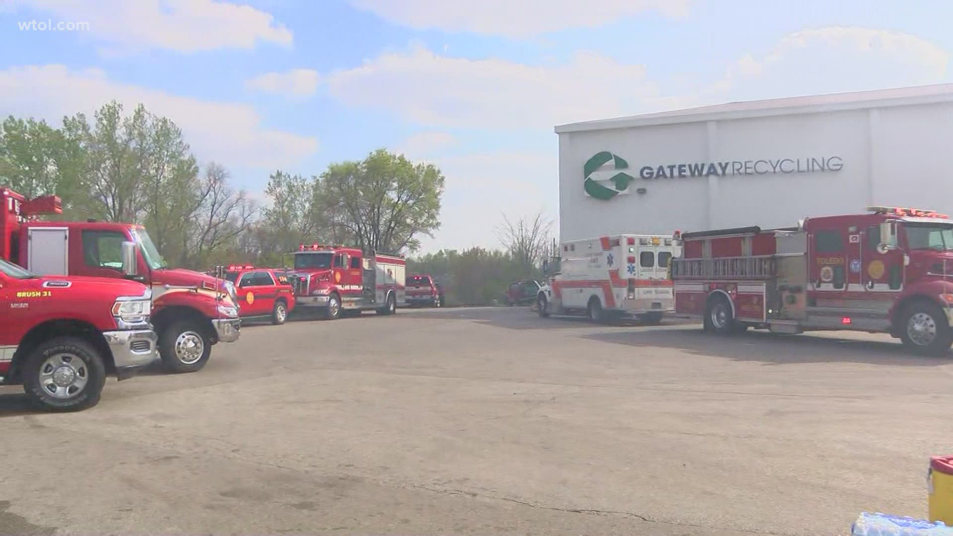 Gateway Recycling on Dearborn Avenue had piles of cardboard on fire there Friday.