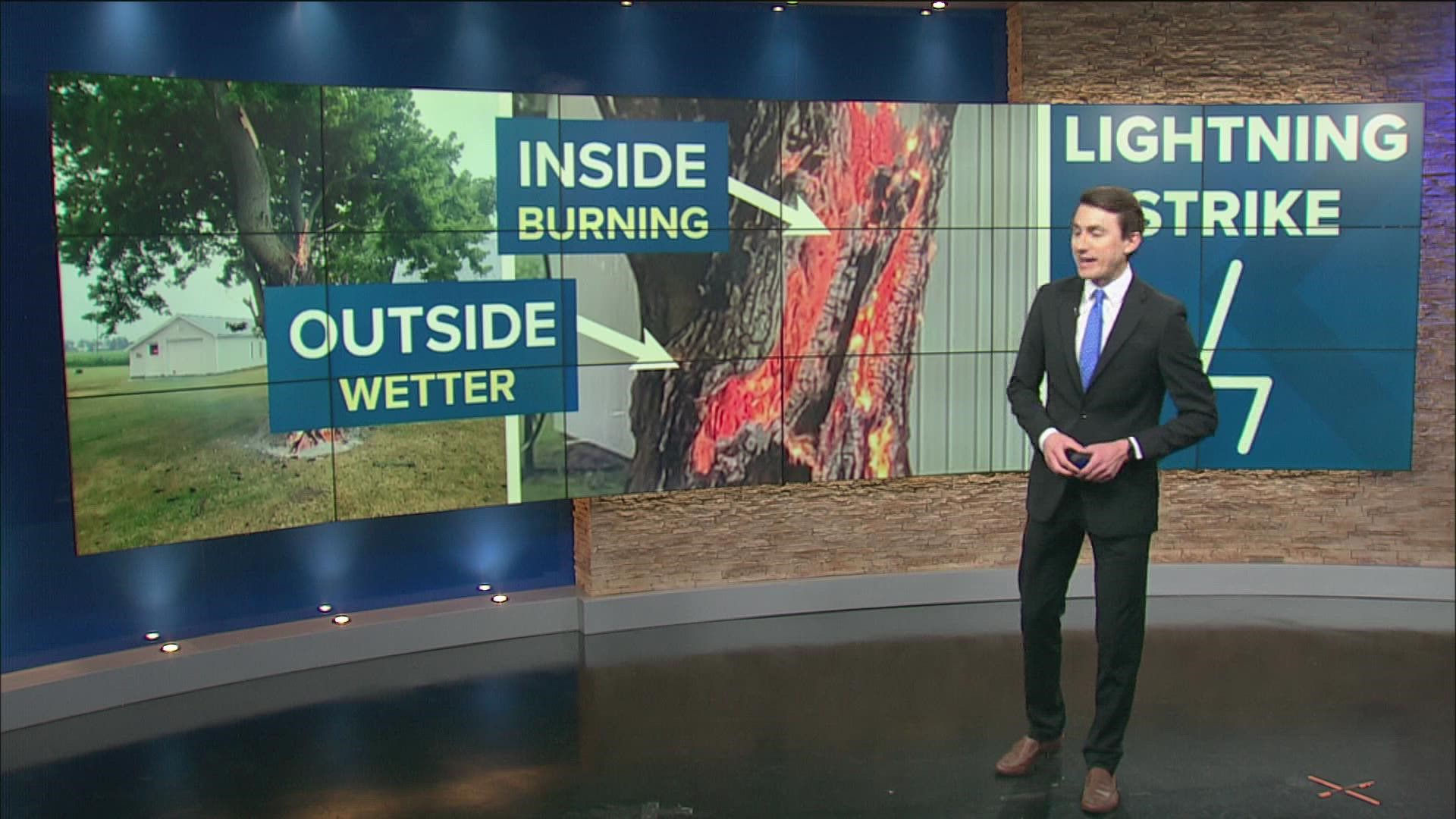 WTOL 11 meteorologists explain that viral photo you may have seen of a Ridgeville, Ohio, tree burning after a lightning strike Tuesday night.