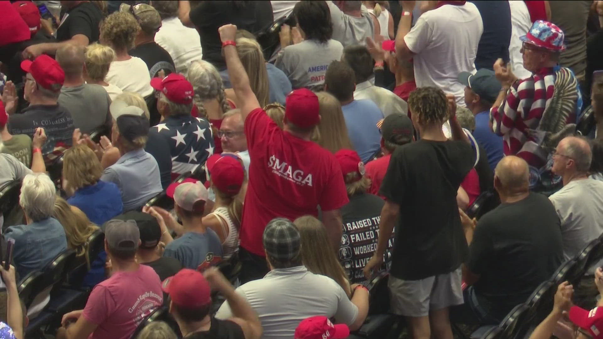 Former President Donald Trump and his newly announced running mate, Ohio Senator JD Vance, made their first rally appearance together in the state of Michigan.