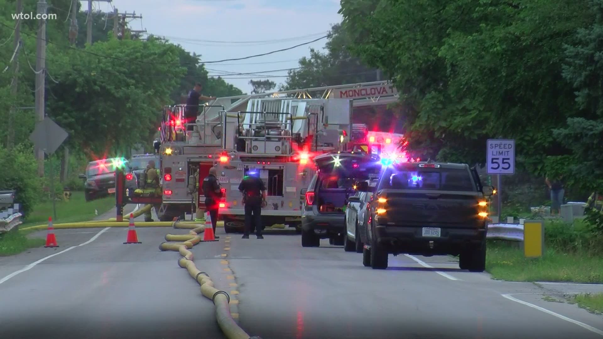 Flames were reported around 8 p.m. Small explosions were heard coming from the house.