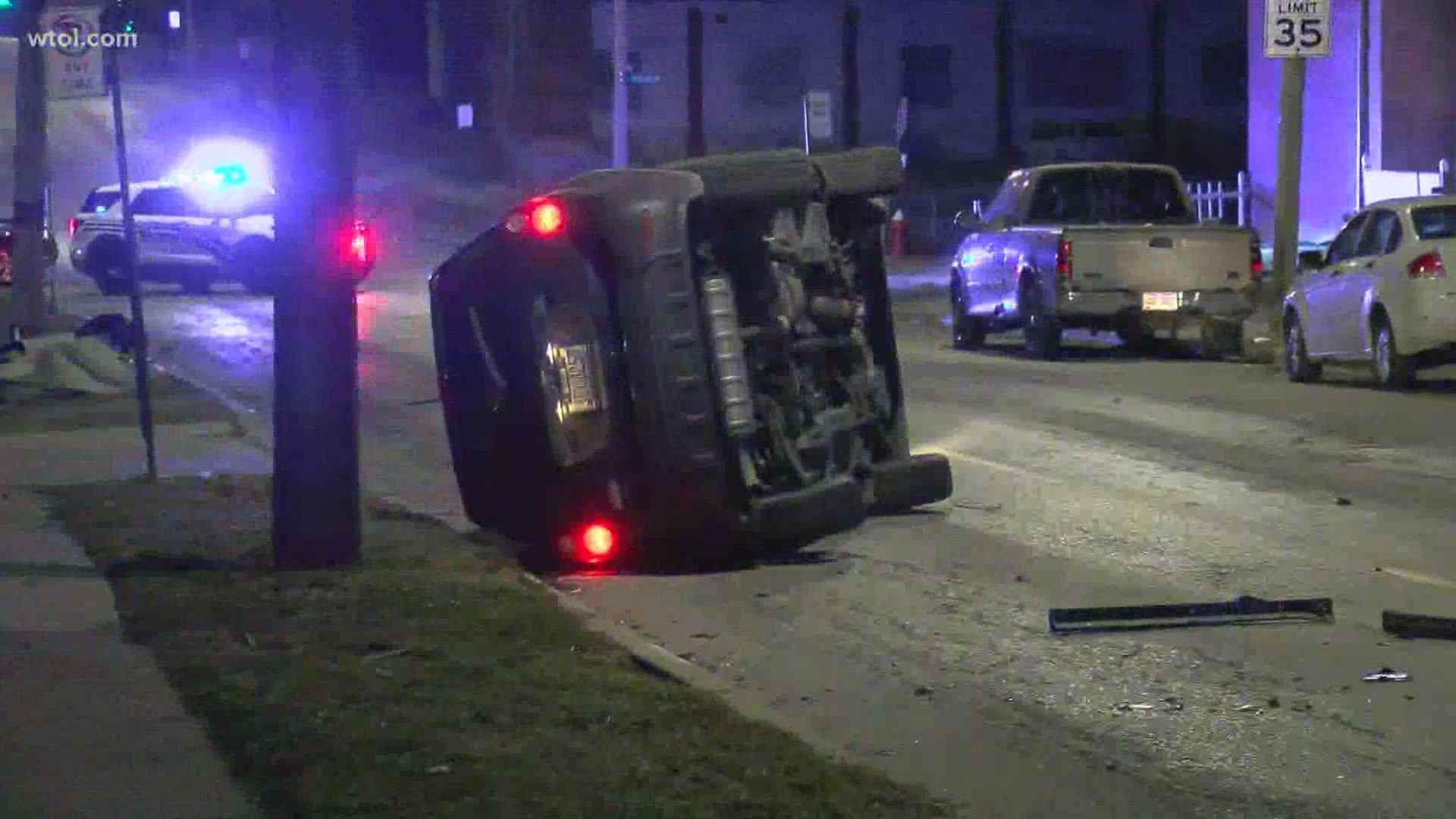 Police are searching for a driver who fled the scene of a crash which caused their car to flip on Upton near Freeman.