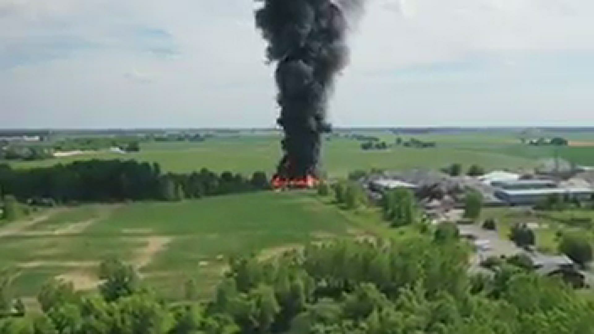 Courtesy of Jesse Teynor, drone video of the Dlubak Glass fire in Upper Sandusky.