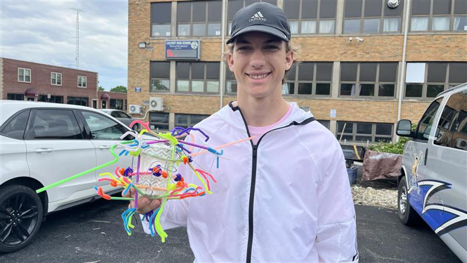 Senior Jacob Ronbach was able to protect his egg from cracking at the highest point they could legally fly a drone.